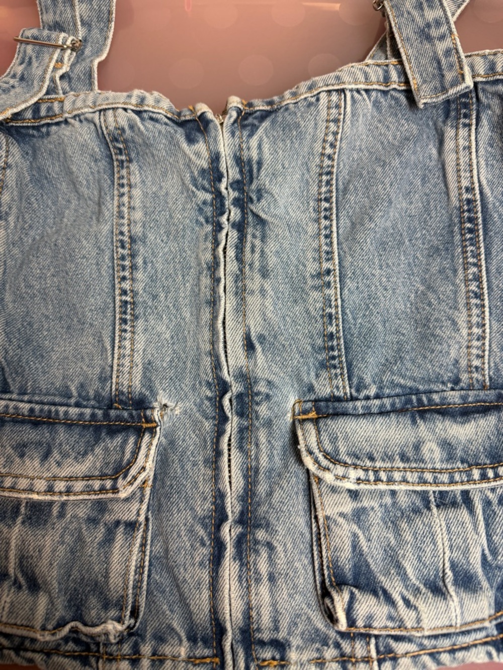 Zara Light Blue Washed Denim Top with Contrast Stitching - Picture 2 of 7